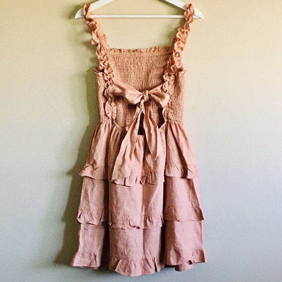 Love Tree Shirred Open Back Ruffle Tier Dress Desert Pink Size Medium - Picture 5 of 10